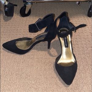 Black suede mini heels